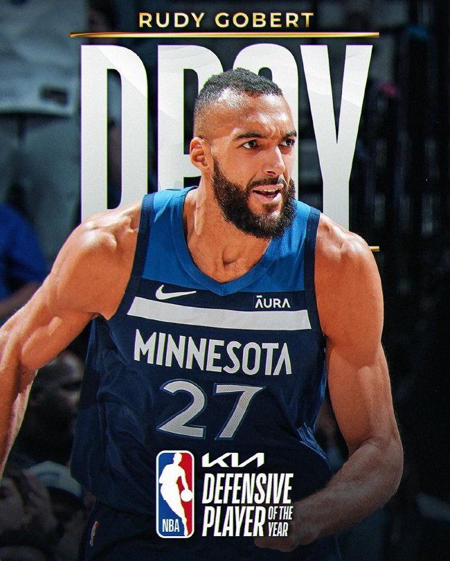 戈贝尔第4次荣膺DPOY 追平穆托姆博大本并列历史第一